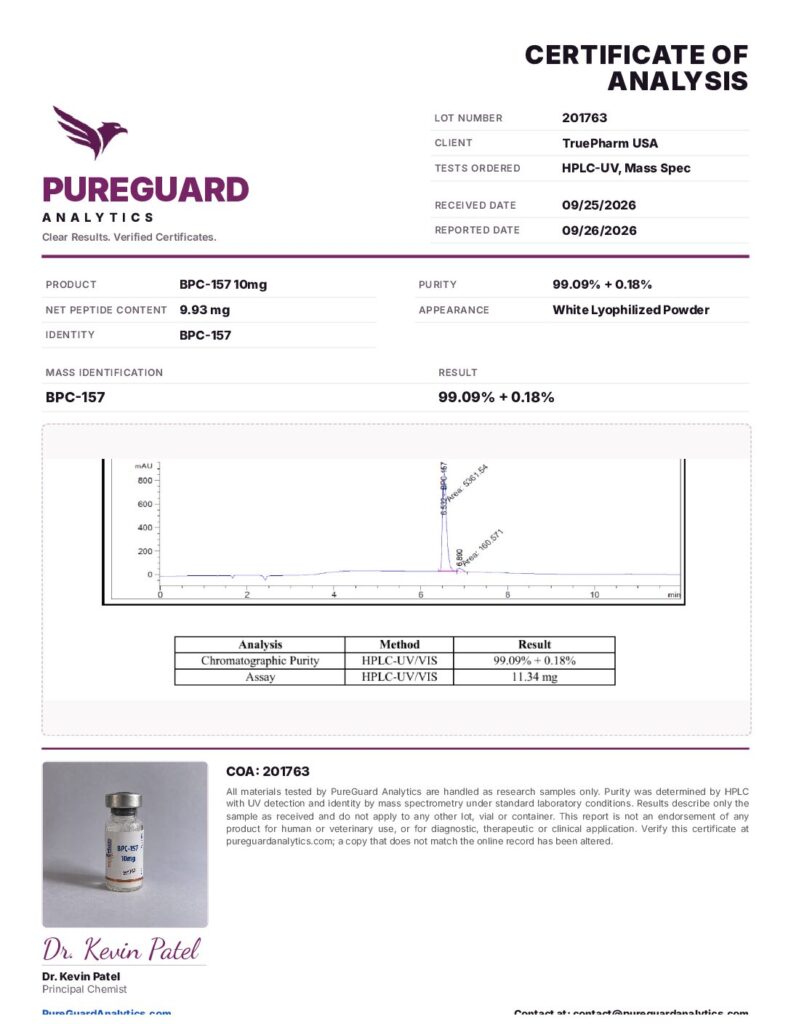 BPC-157 10mg certificate of analysis