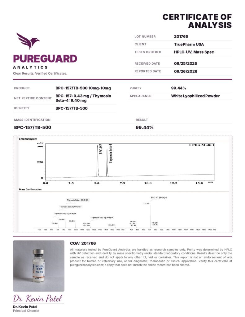 BPC-157/TB-500 10mg-10mg certificate of analysis