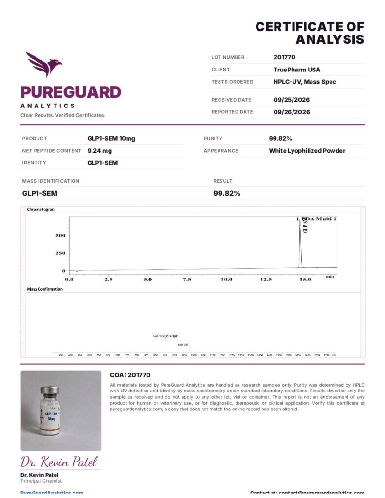 GLP1-SEM 10mg certificate of analysis