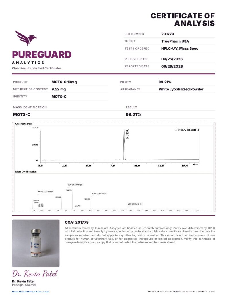MOTS-C 10mg certificate of analysis