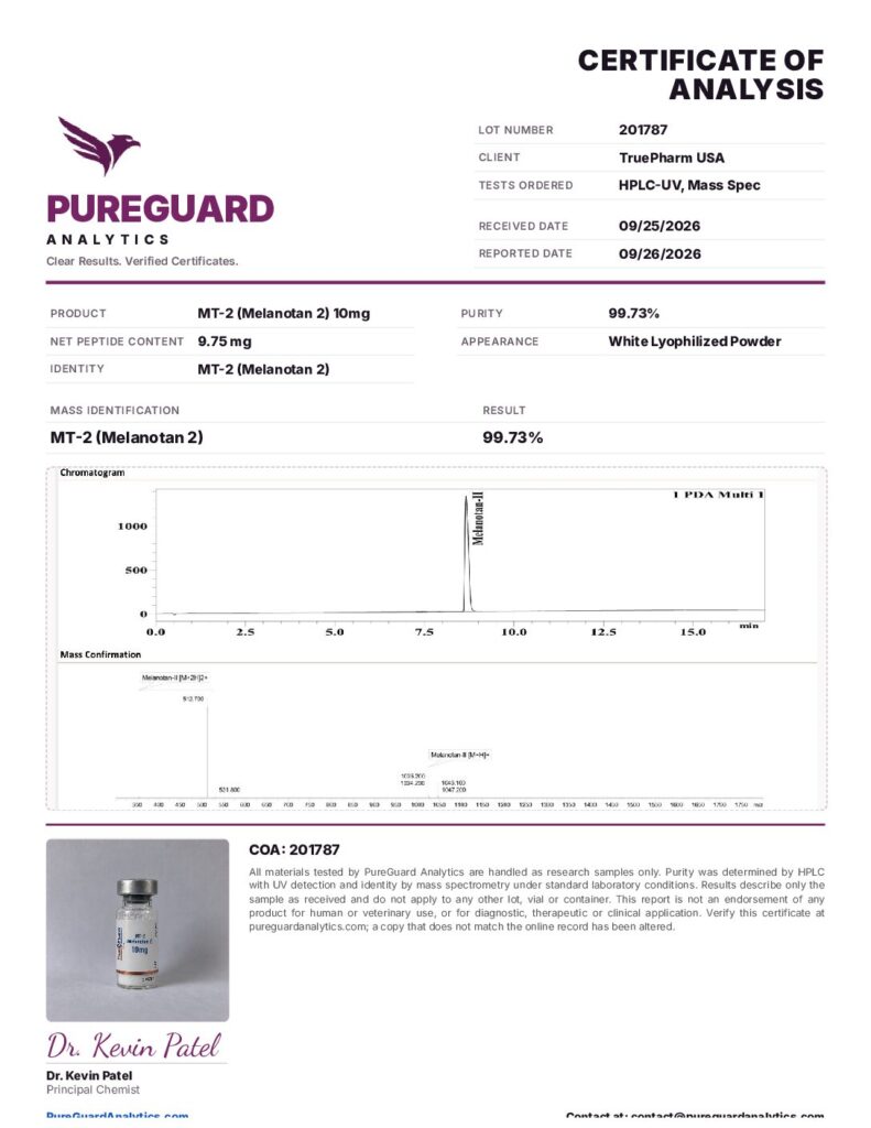 MT-2 (Melanotan 2) 10mg certificate of analysis
