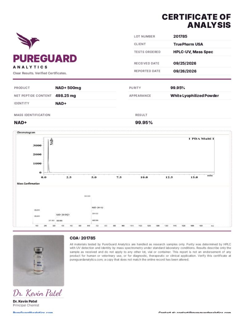 NAD+ 500mg certificate of analysis