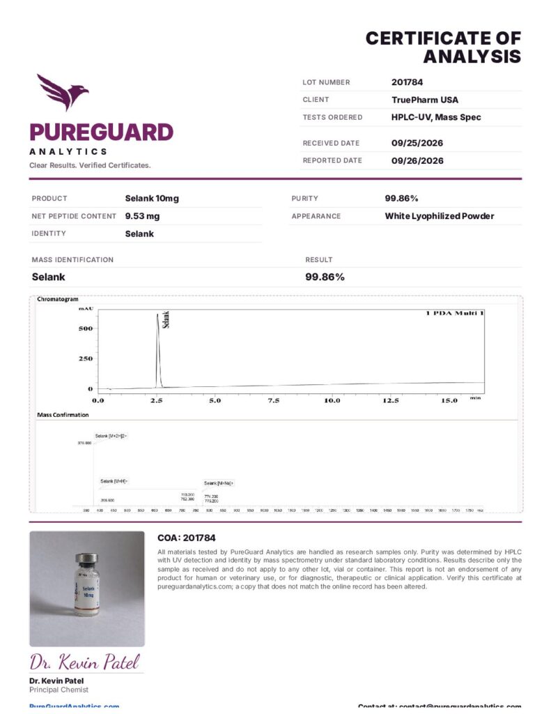 Selank 10mg certificate of analysis