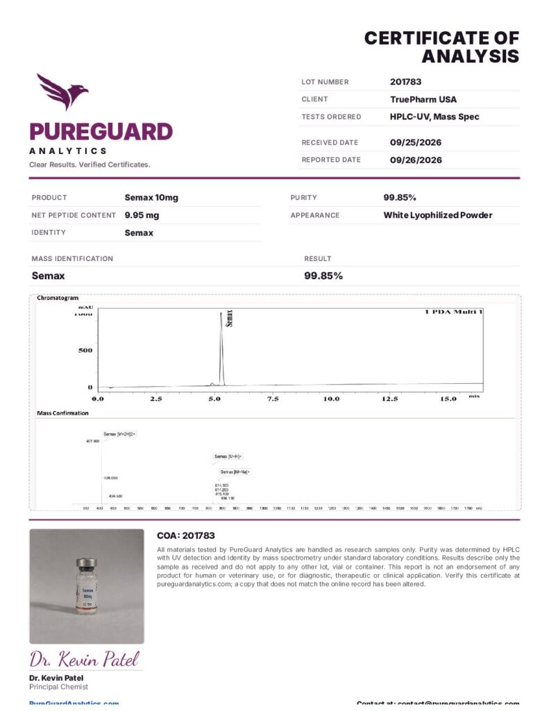 Semax 10mg certificate of analysis