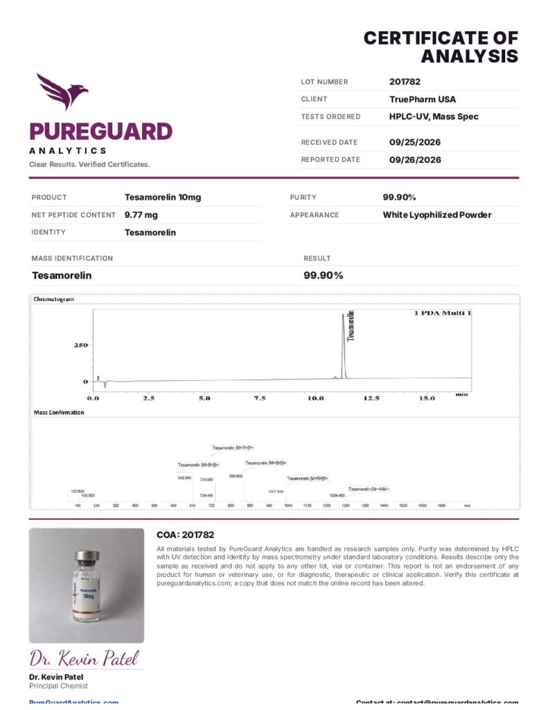 Tesamorelin 10mg certificate of analysis