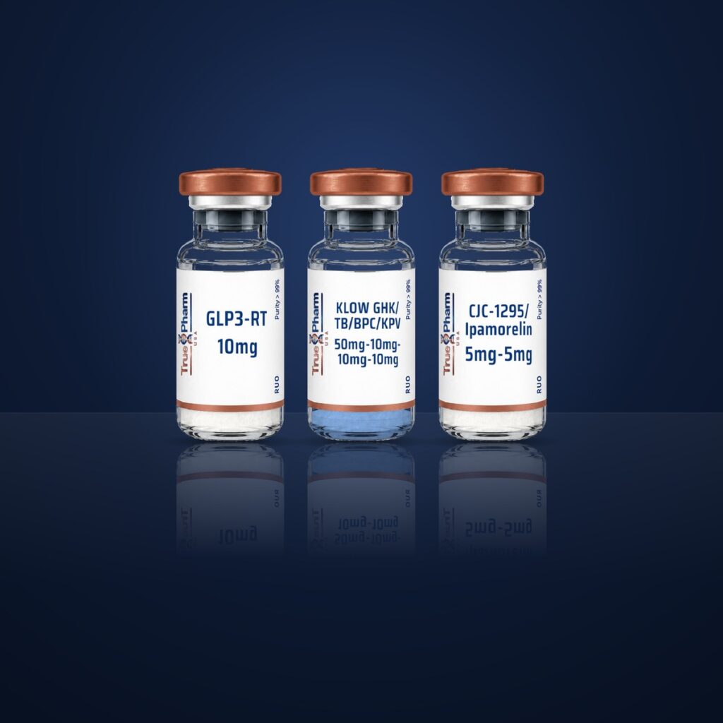 Advanced Research Protocol vials on a dark navy surface