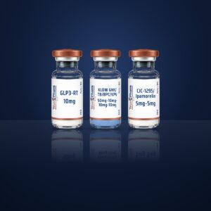 Advanced Research Protocol vials on a dark navy surface