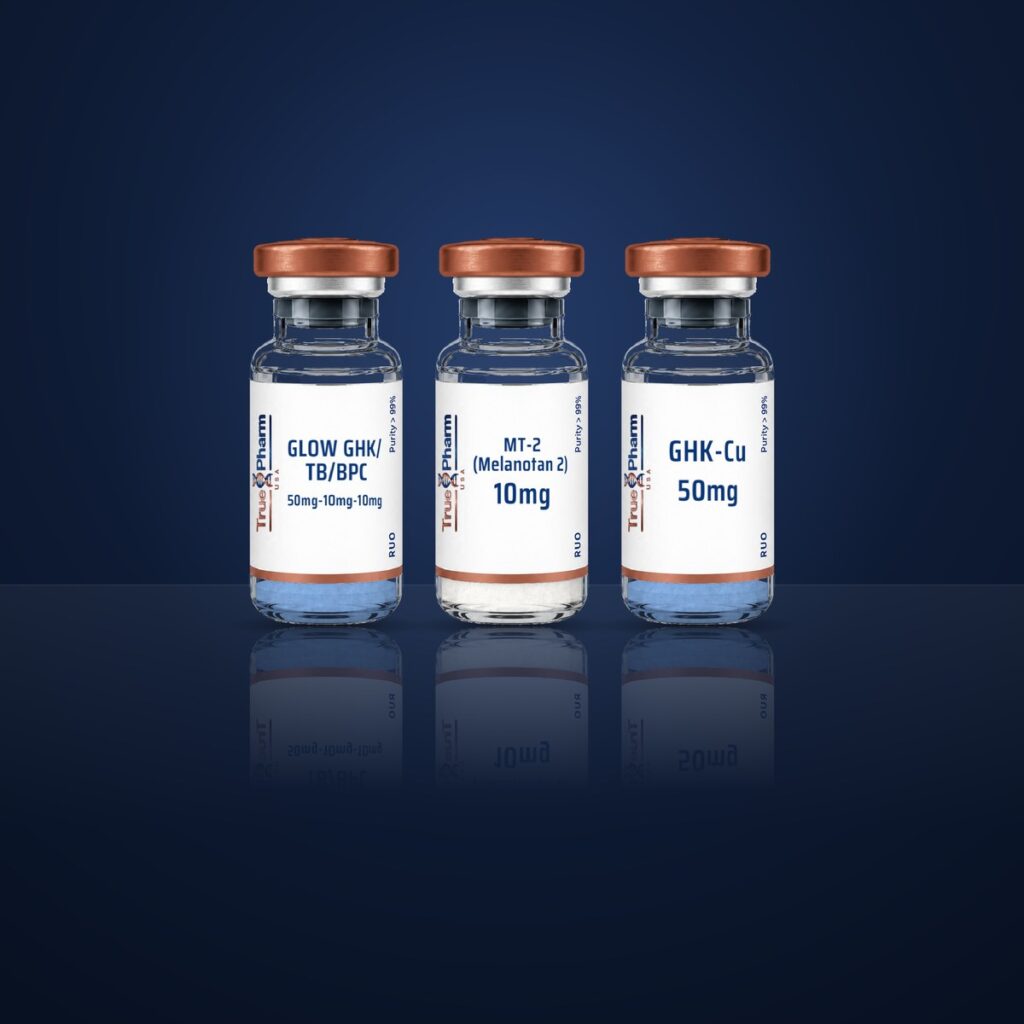 Dermal Research Protocol vials on a dark navy surface