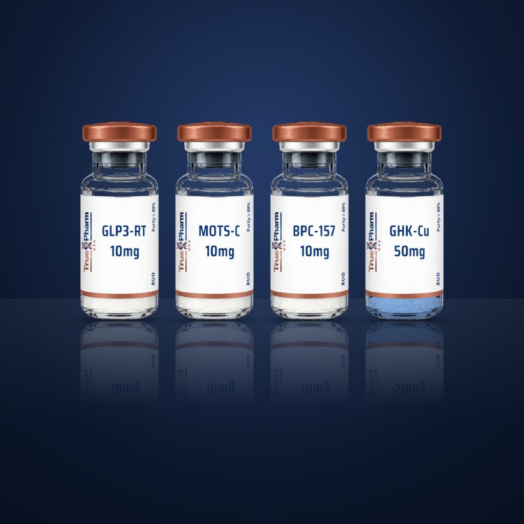 Foundation Research Protocol vials on a dark navy surface