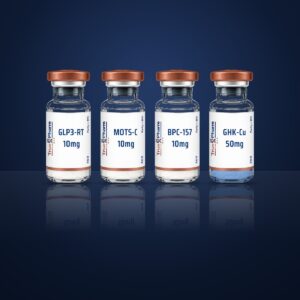 Foundation Research Protocol vials on a dark navy surface