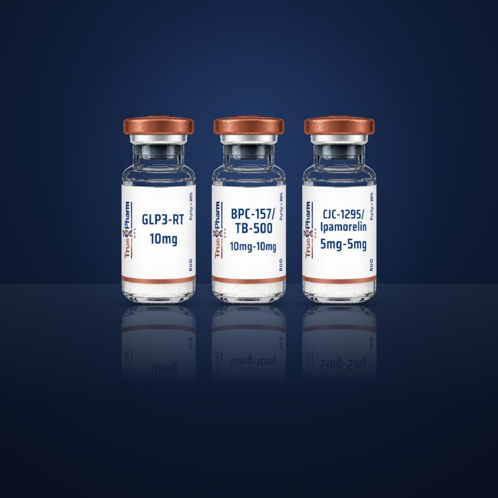 GH Axis Research Protocol vials on a dark navy surface