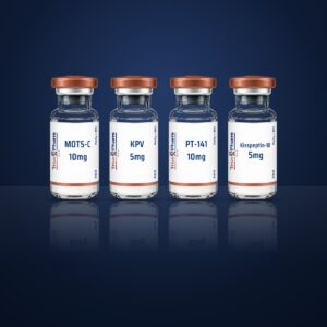 Neuroendocrine Research Protocol vials on a dark navy surface