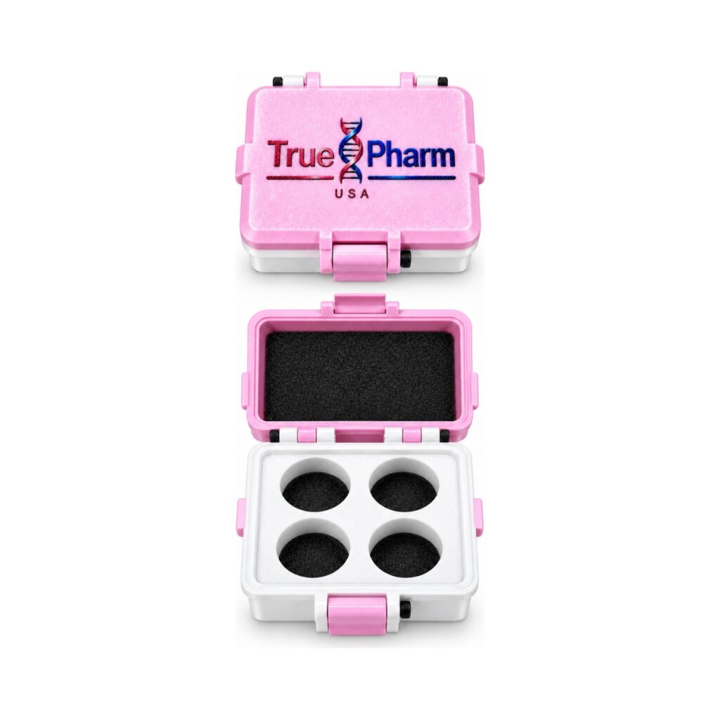 TruePharm USA 4-slot storage case, pink, open