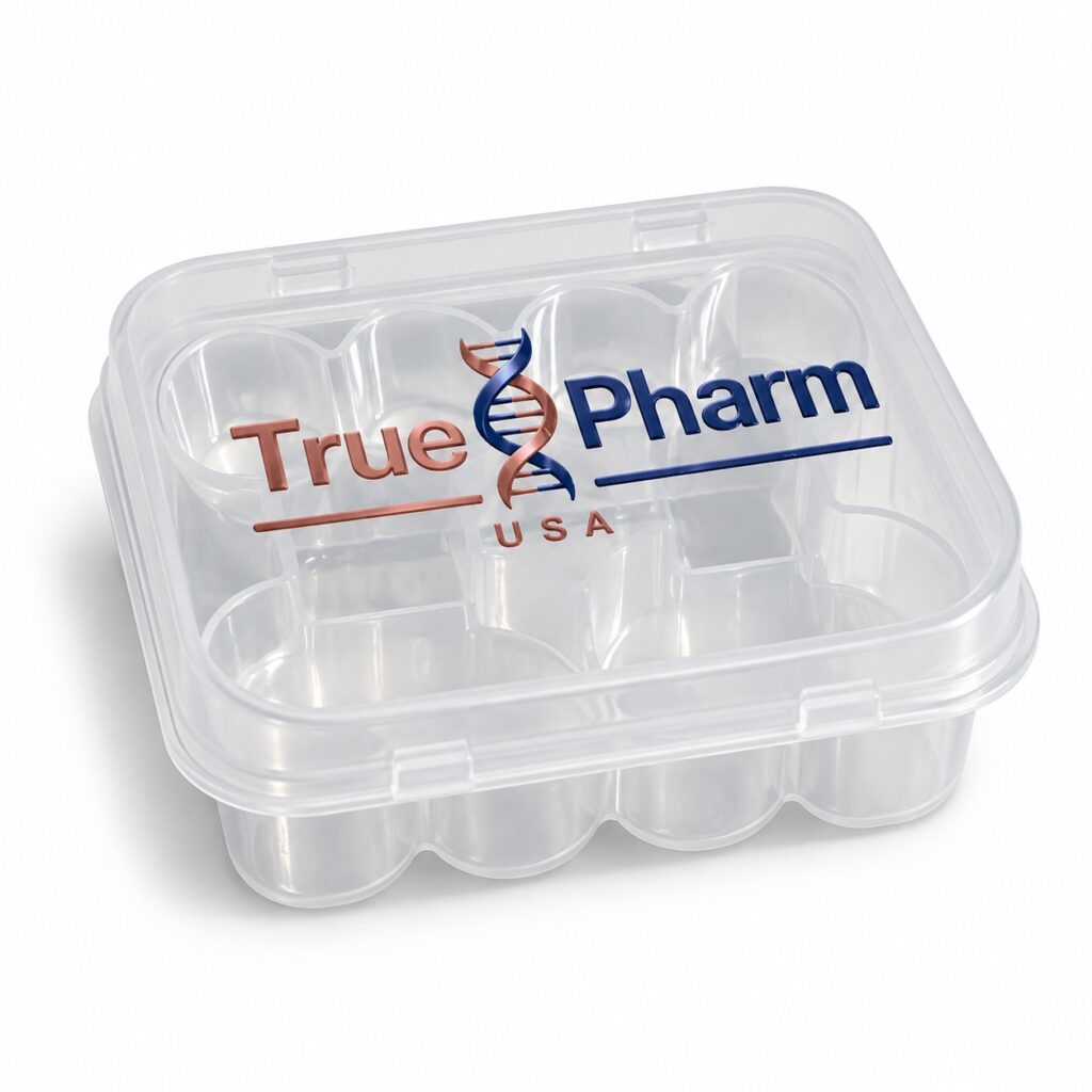 TruePharm USA clear storage box for ten vials, closed